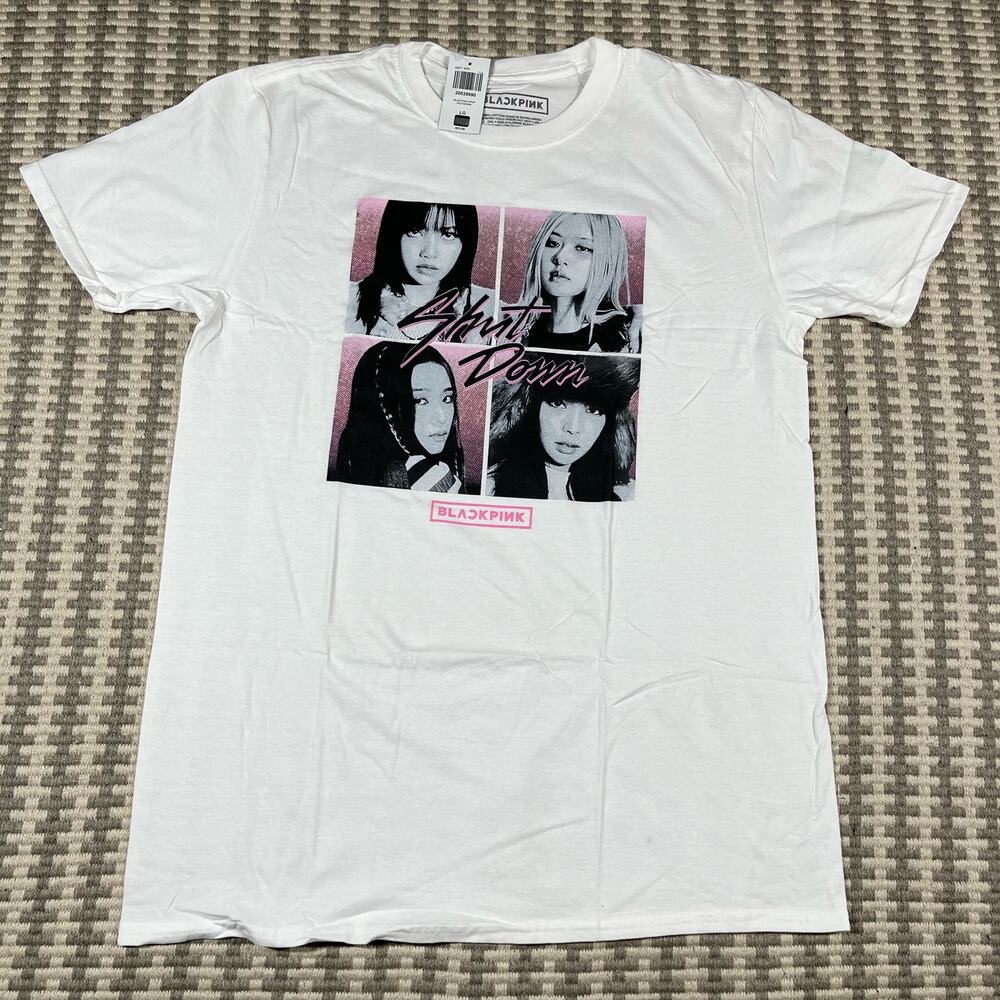 Black Pink Shut Down White Tee T Shirt Adult Sz L New
